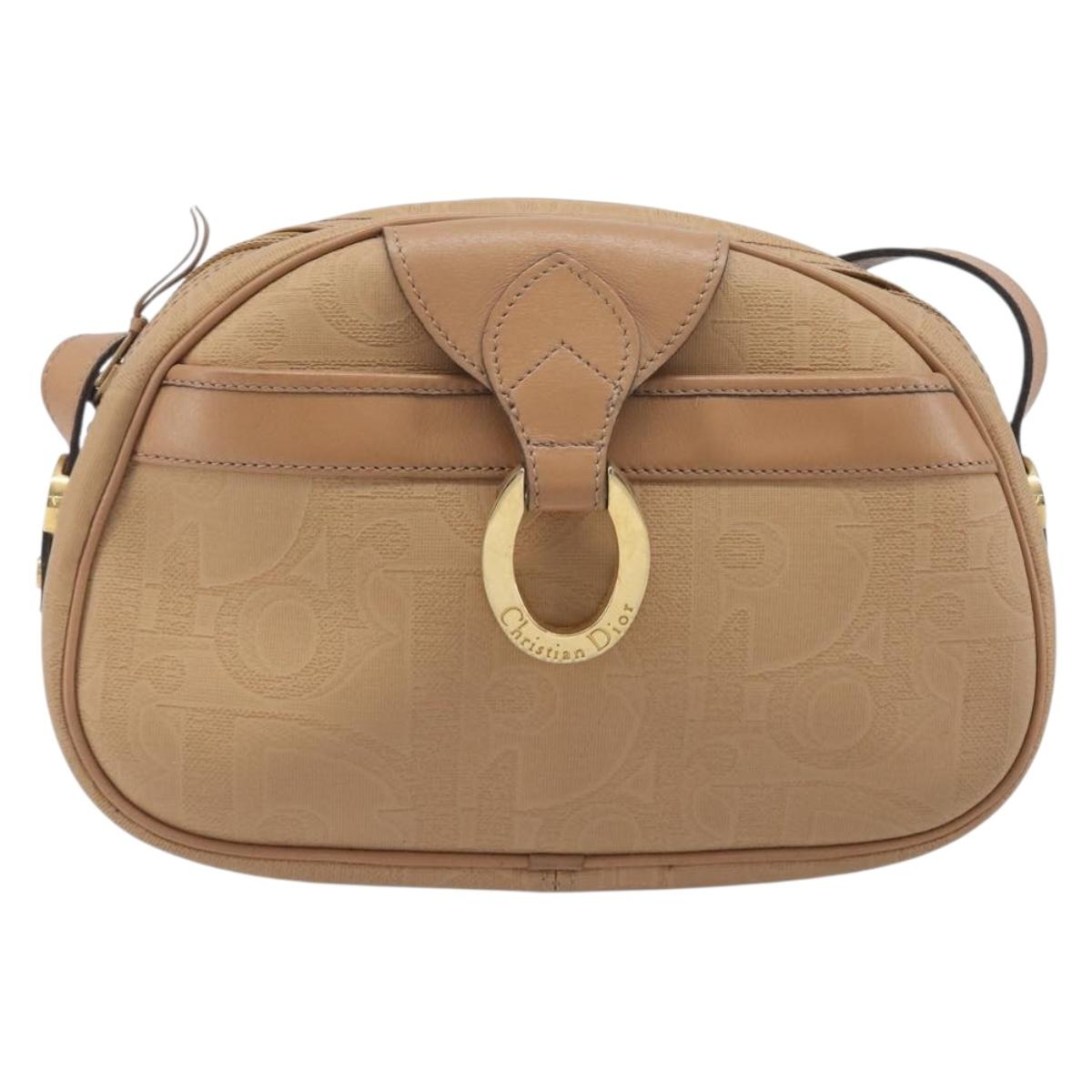 Christian Dior Trotter Canvas Oval Shoulder Bag PVC Beige Gold Auth ki6915A