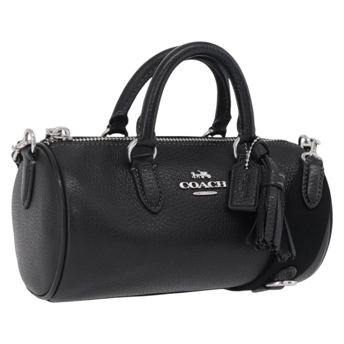 Coach Lacy Boston Bag Leather 2way Black Silver Auth ki6917A