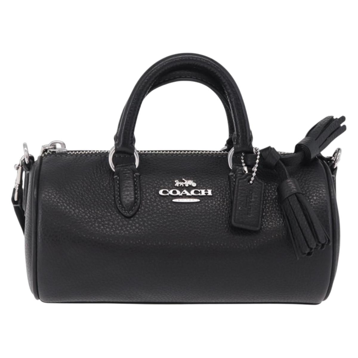 Coach Lacy Boston Bag Leather 2way Black Silver Auth ki6917A