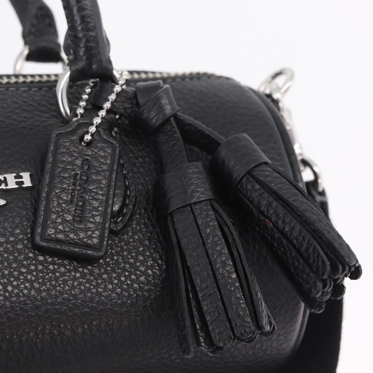 Coach Lacy Boston Bag Leather 2way Black Silver Auth ki6917A