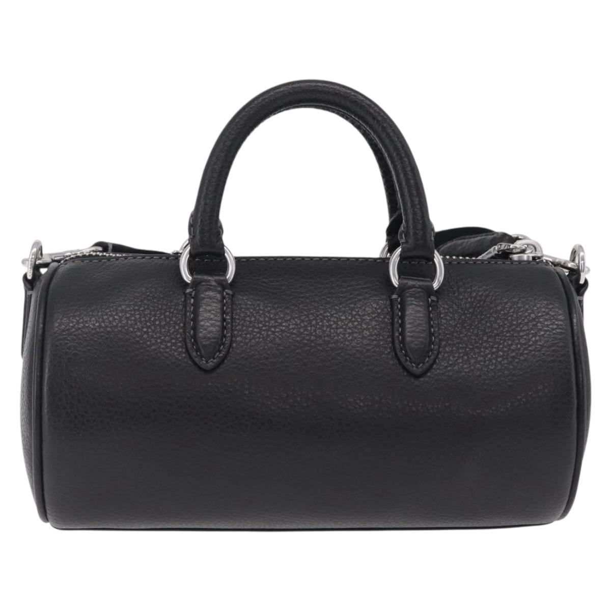 Coach Lacy Boston Bag Leather 2way Black Silver Auth ki6917A