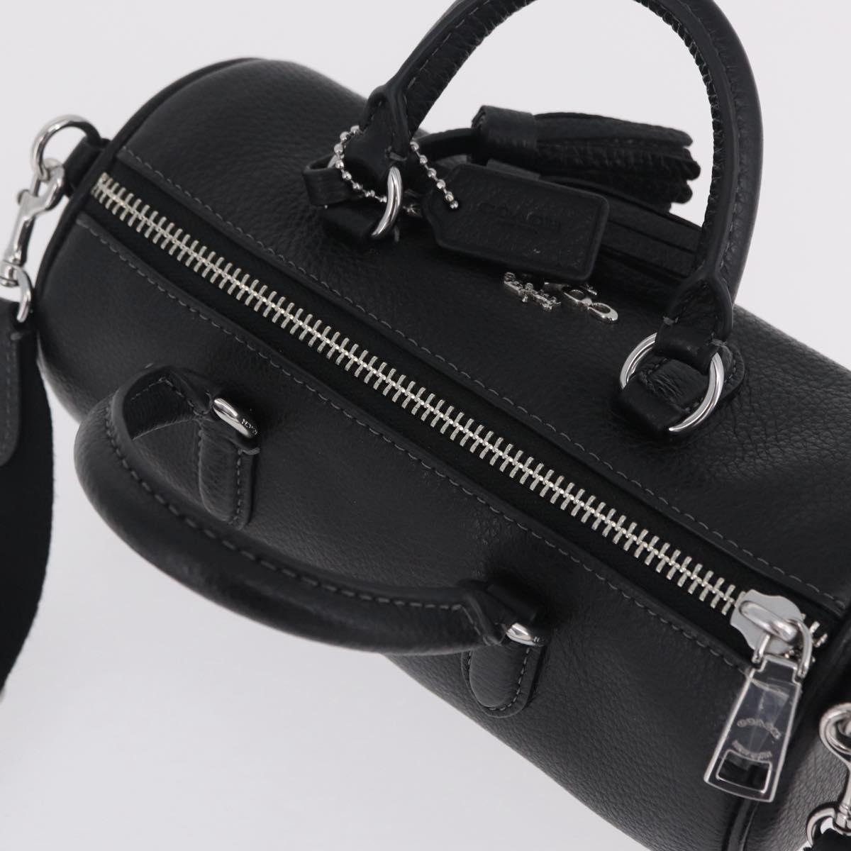 Coach Lacy Boston Bag Leather 2way Black Silver Auth ki6917A