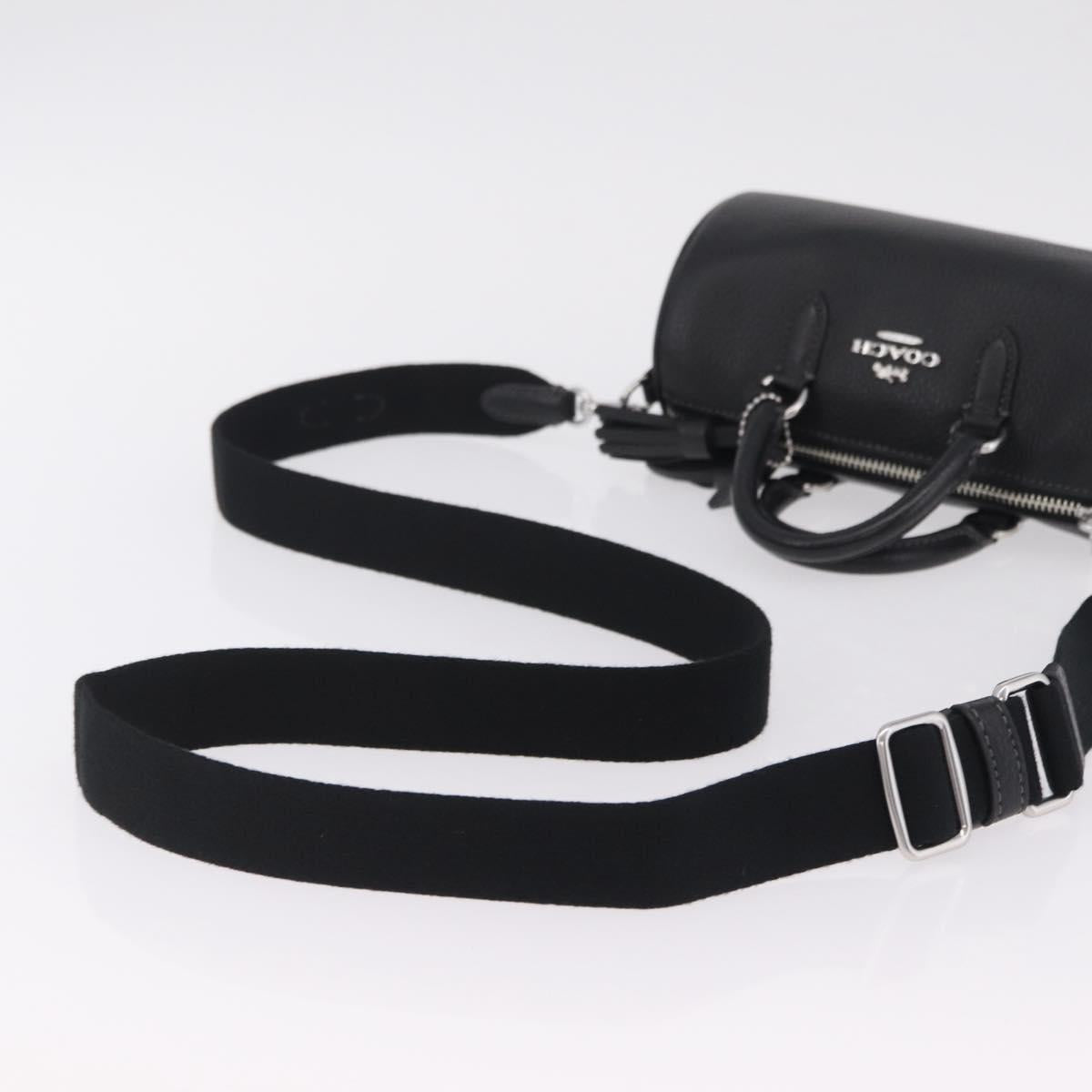 Coach Lacy Boston Bag Leather 2way Black Silver Auth ki6917A