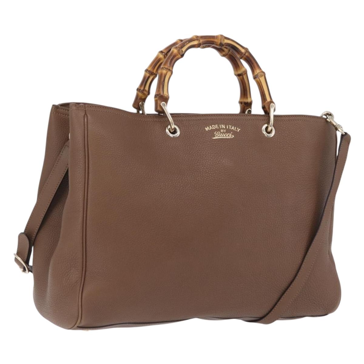 GUCCI Bamboo Hand Bag Leather 2way Brown Gold 323658 Auth ki6923A