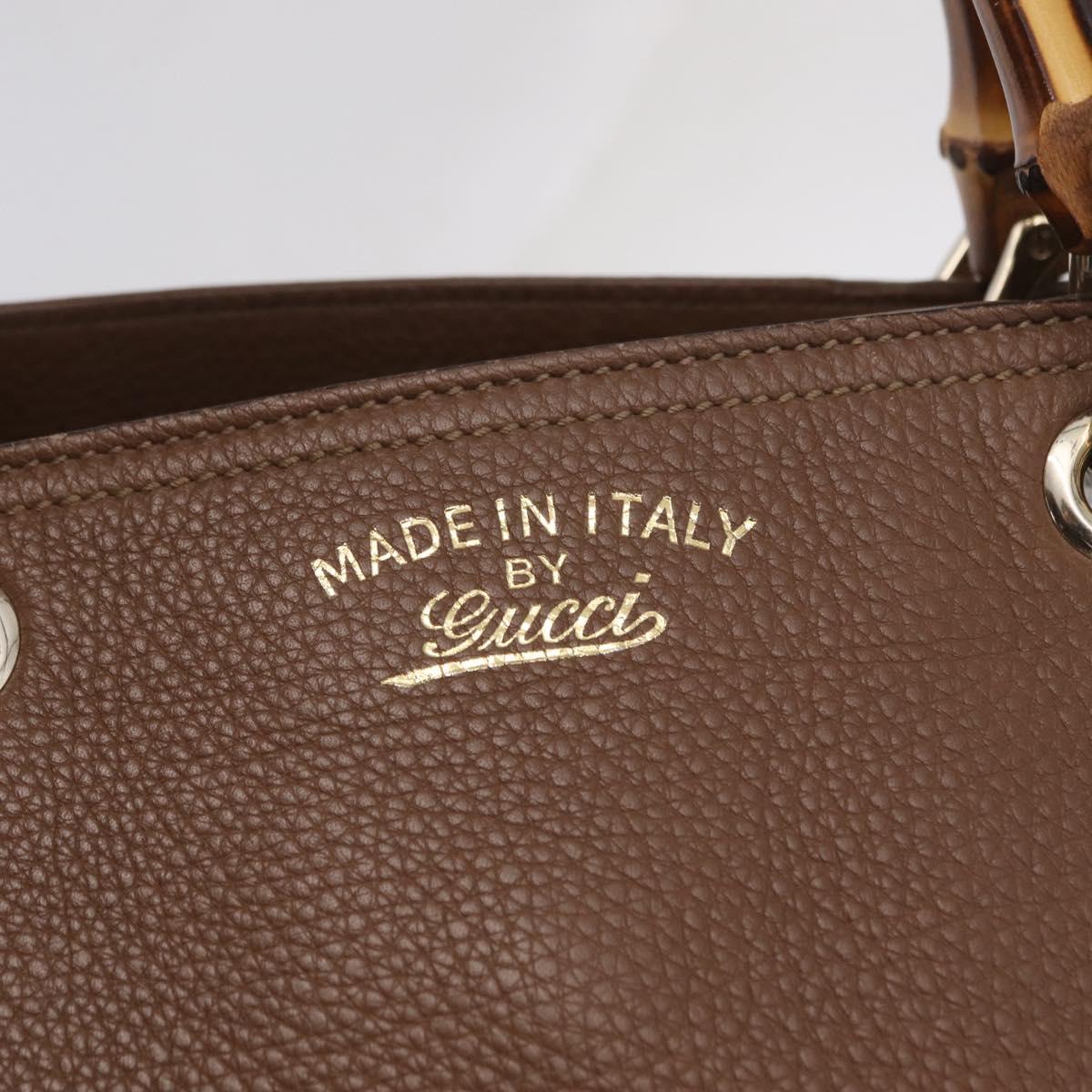 GUCCI Bamboo Hand Bag Leather 2way Brown Gold 323658 Auth ki6923A