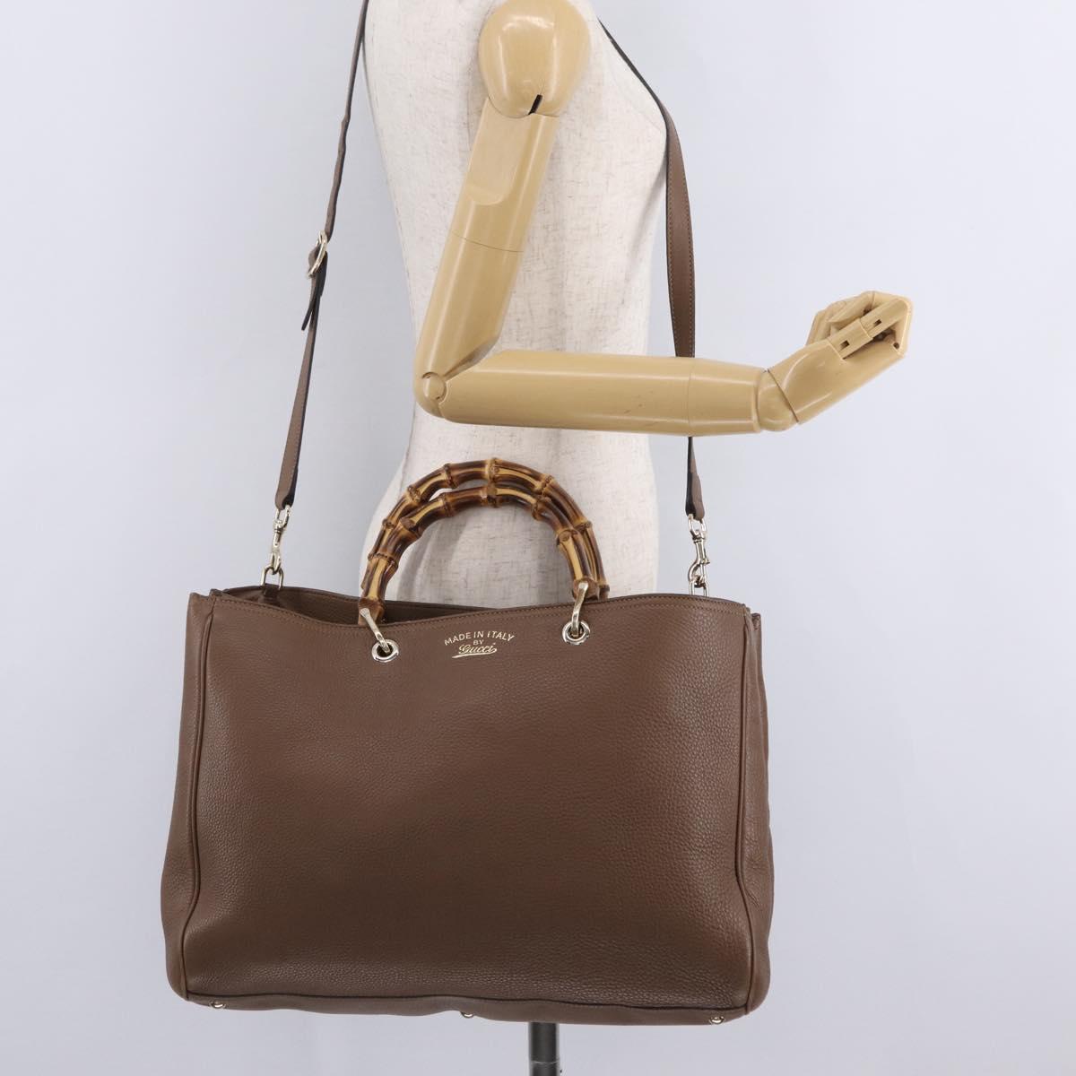 GUCCI Bamboo Hand Bag Leather 2way Brown Gold 323658 Auth ki6923A