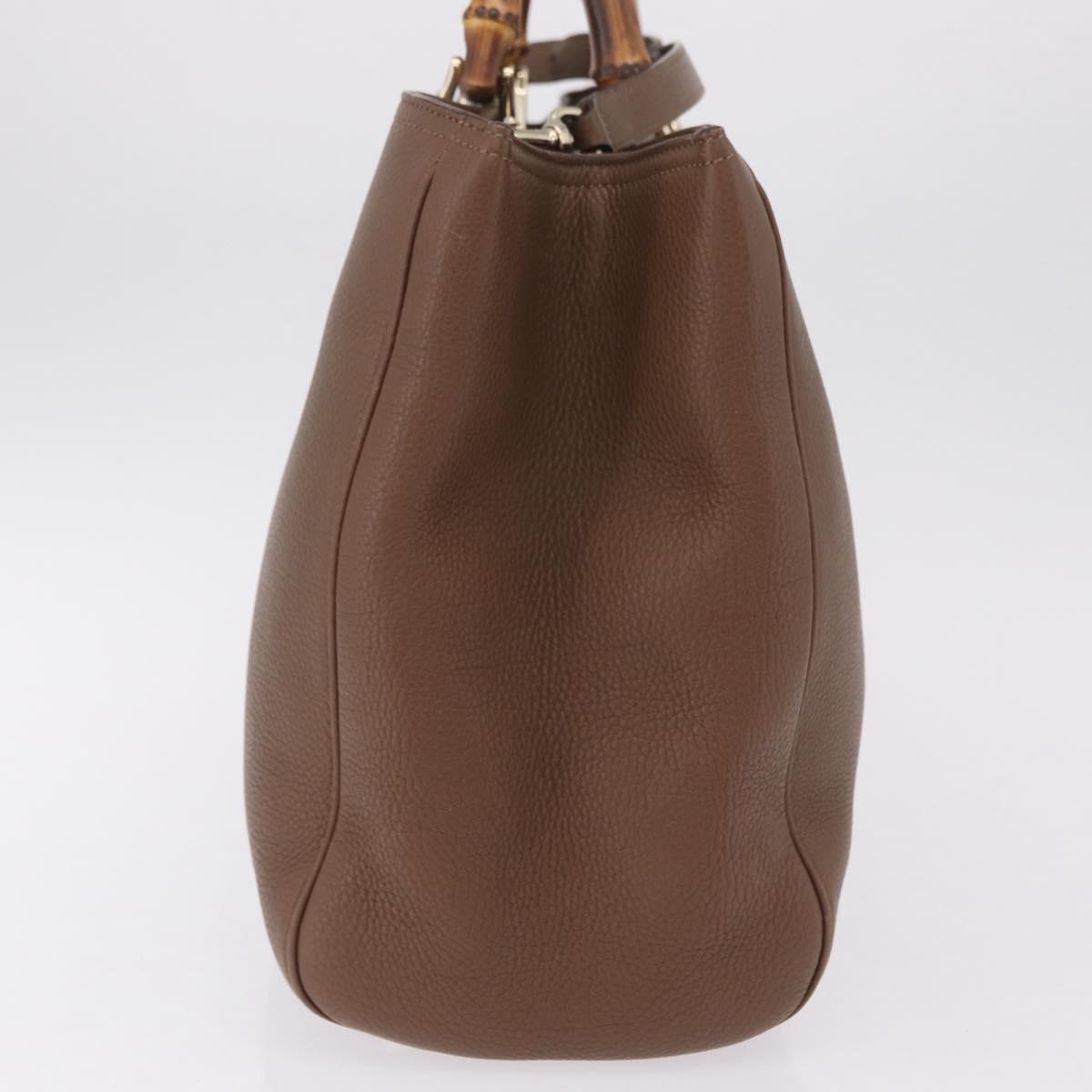 GUCCI Bamboo Hand Bag Leather 2way Brown Gold 323658 Auth ki6923A