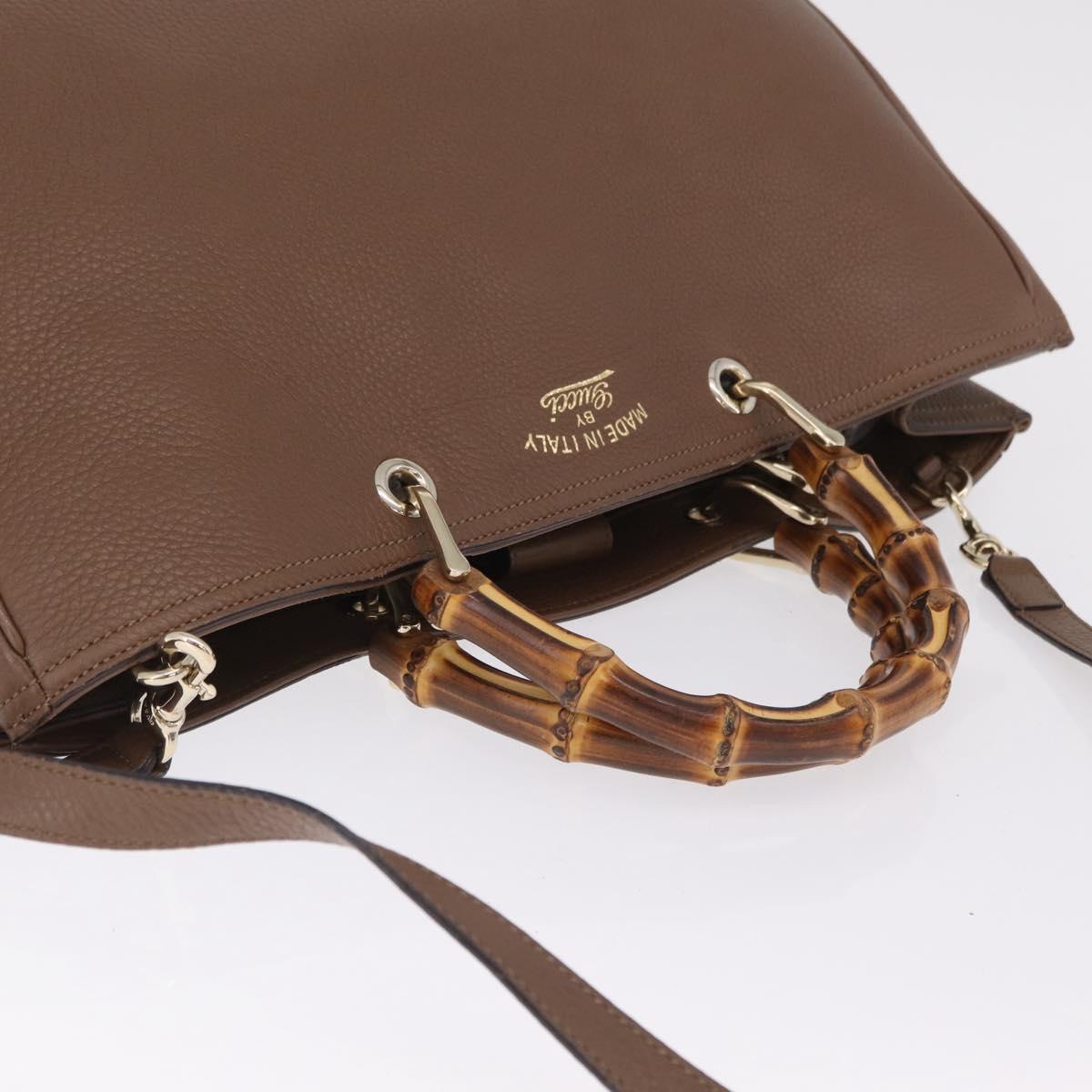 GUCCI Bamboo Hand Bag Leather 2way Brown Gold 323658 Auth ki6923A