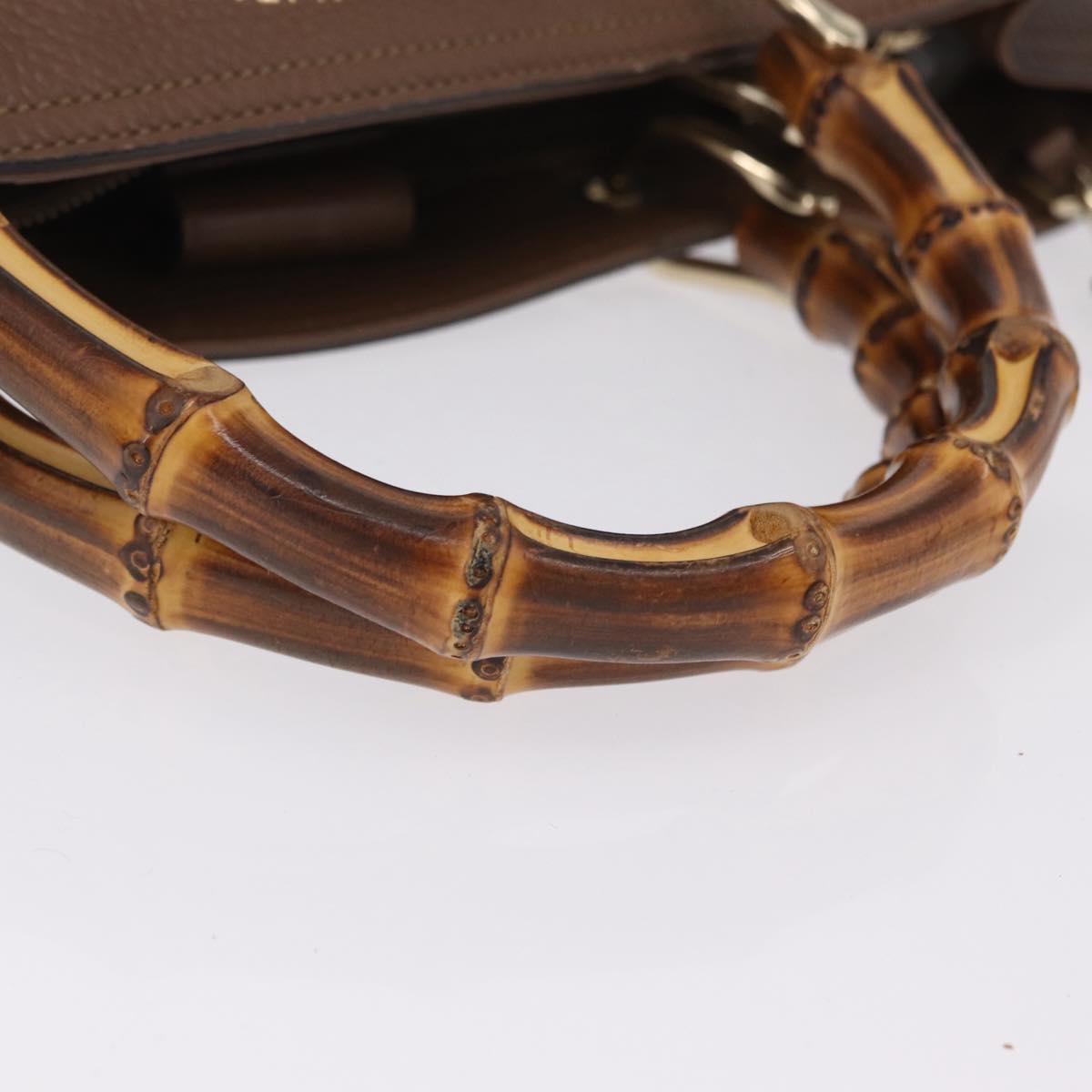 GUCCI Bamboo Hand Bag Leather 2way Brown Gold 323658 Auth ki6923A
