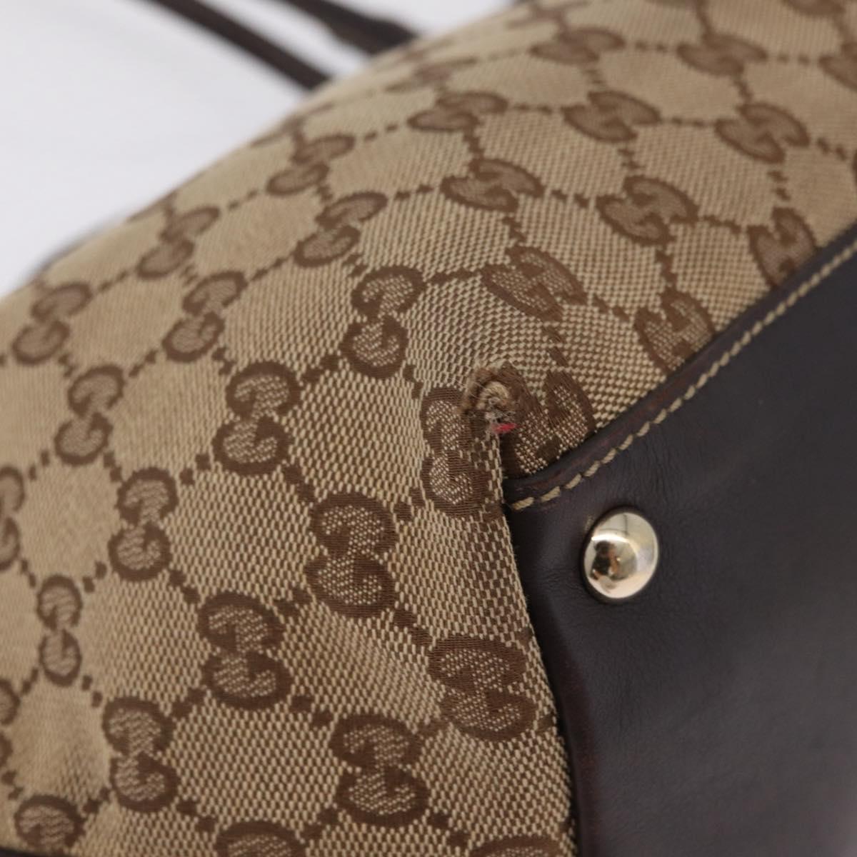 GUCCI GG Canvas Tote Bag Beige Gold Tone 169946 Auth ki6925