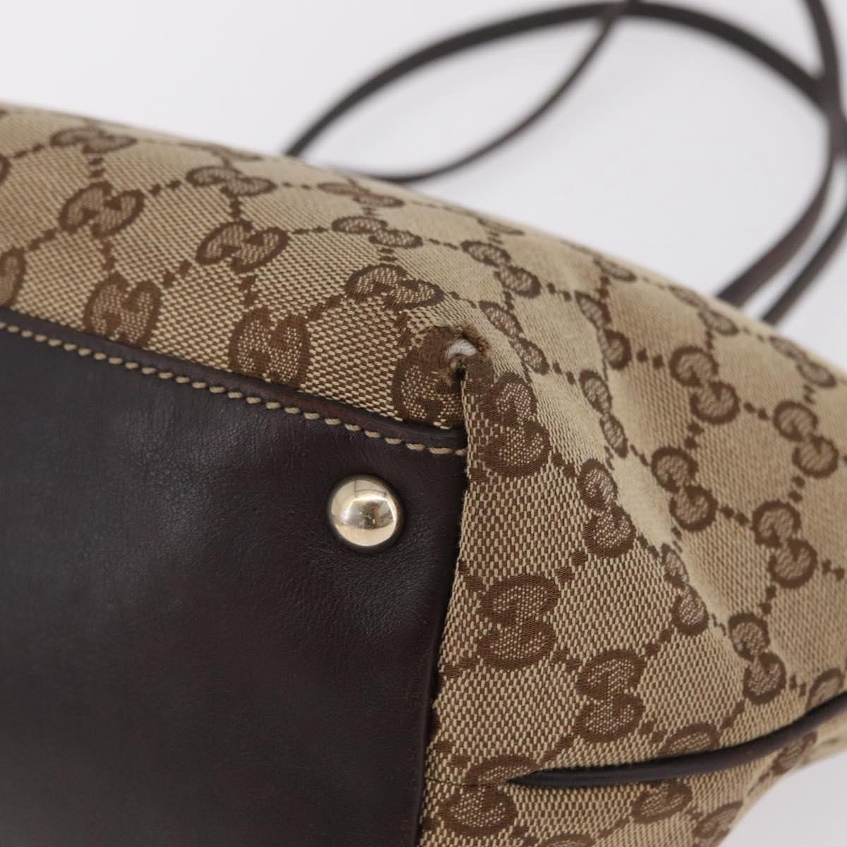 GUCCI GG Canvas Tote Bag Beige Gold Tone 169946 Auth ki6925