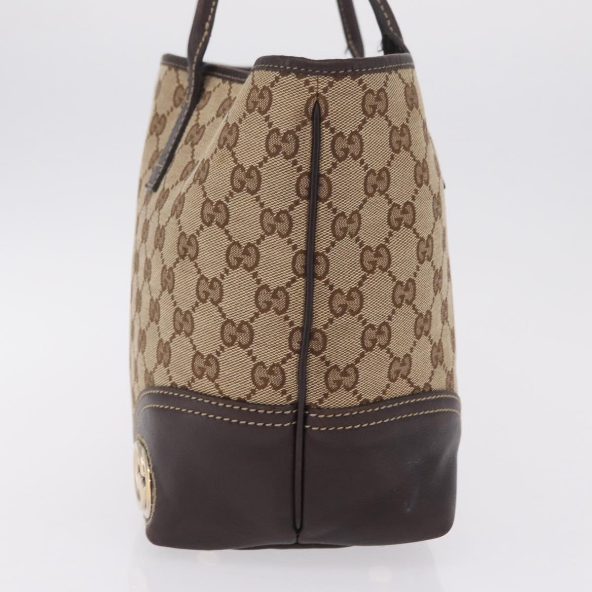 GUCCI GG Canvas Tote Bag Beige Gold Tone 169946 Auth ki6925