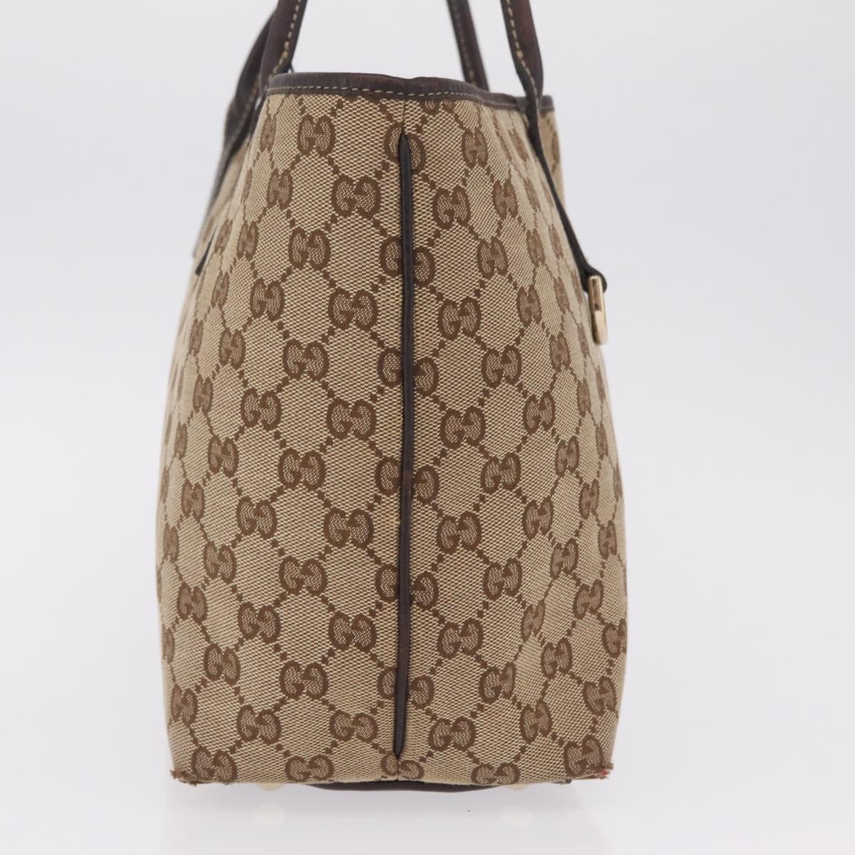 GUCCI GG Canvas Tote Bag Beige Gold Tone 169946 Auth ki6925