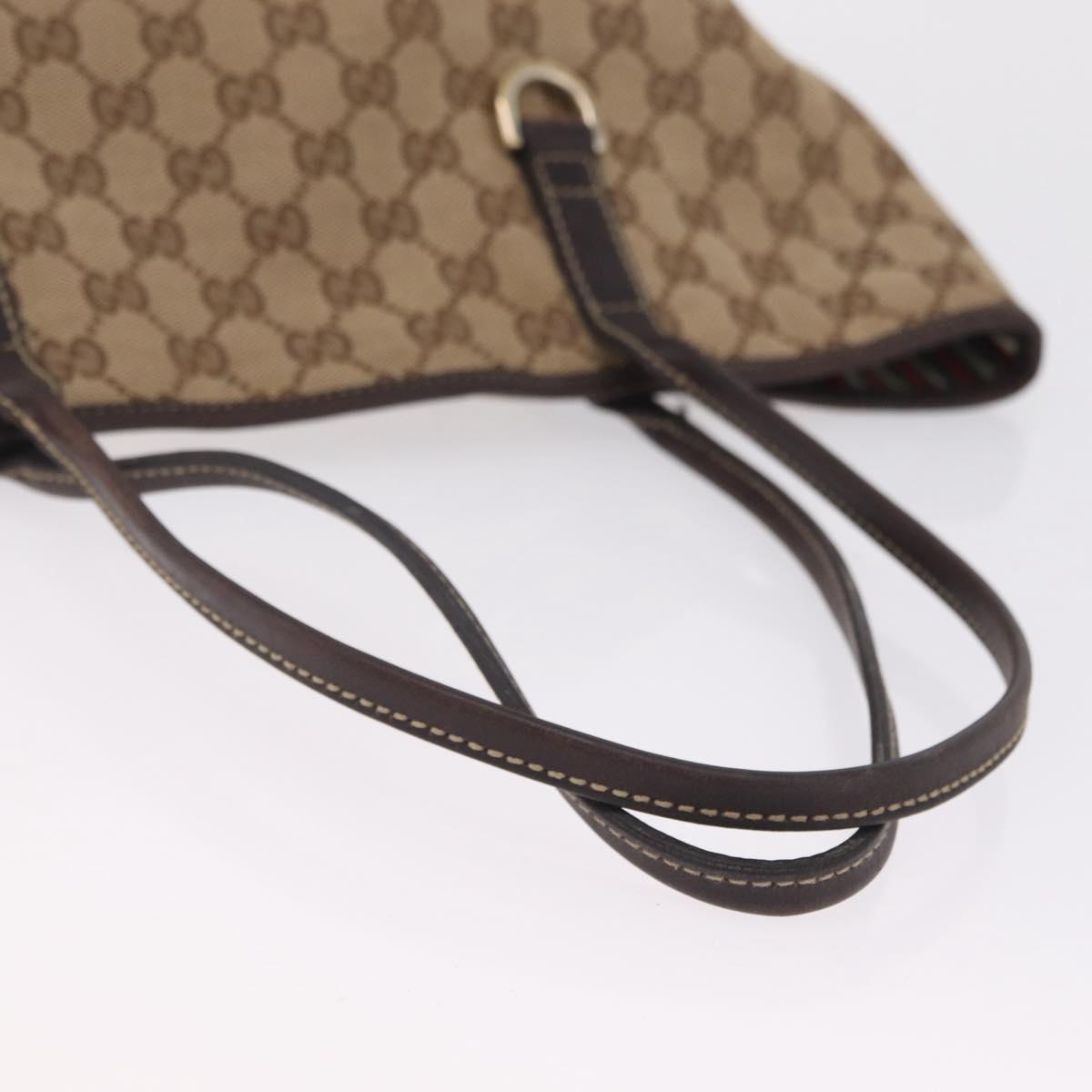 GUCCI GG Canvas Tote Bag Beige Gold Tone 169946 Auth ki6925