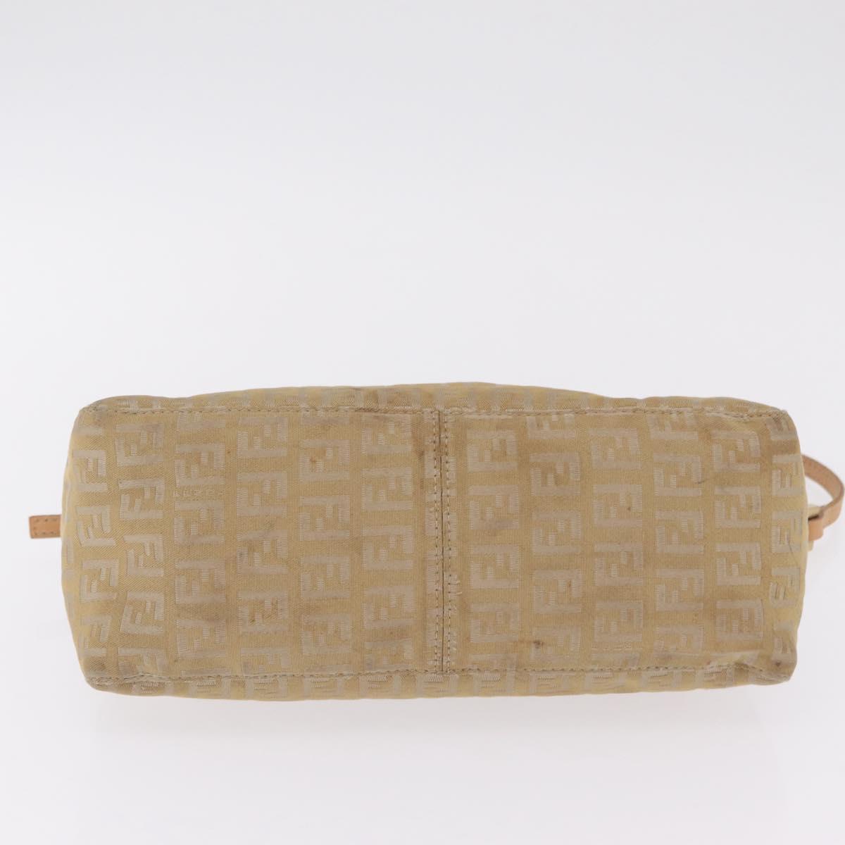 FENDI Zucchino Canvas Shoulder Bag Beige Gold Tone Auth ki6926