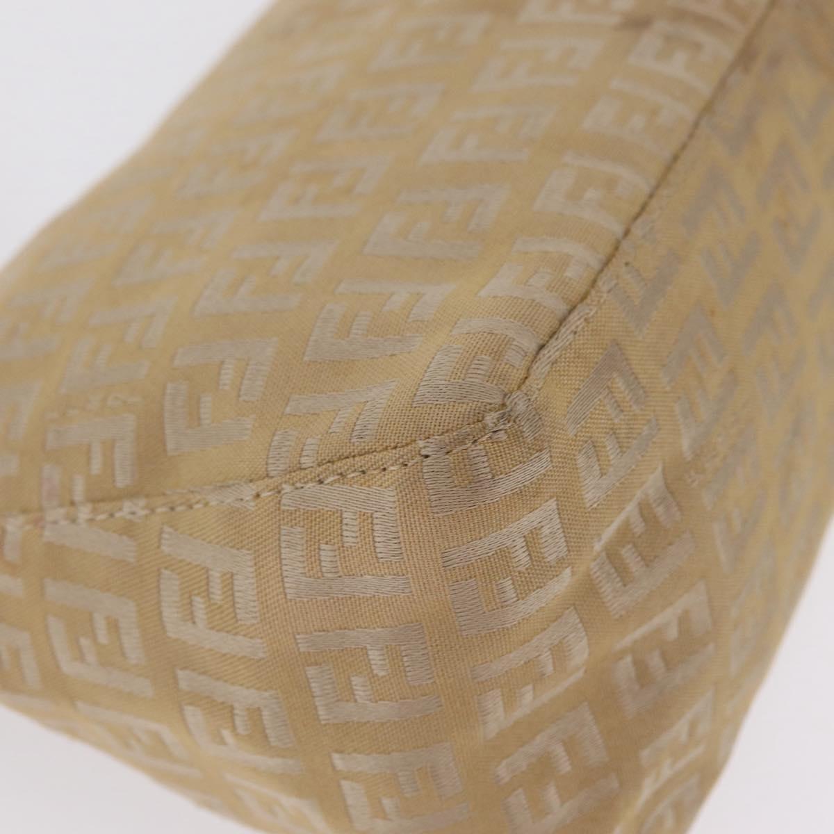 FENDI Zucchino Canvas Shoulder Bag Beige Gold Tone Auth ki6926