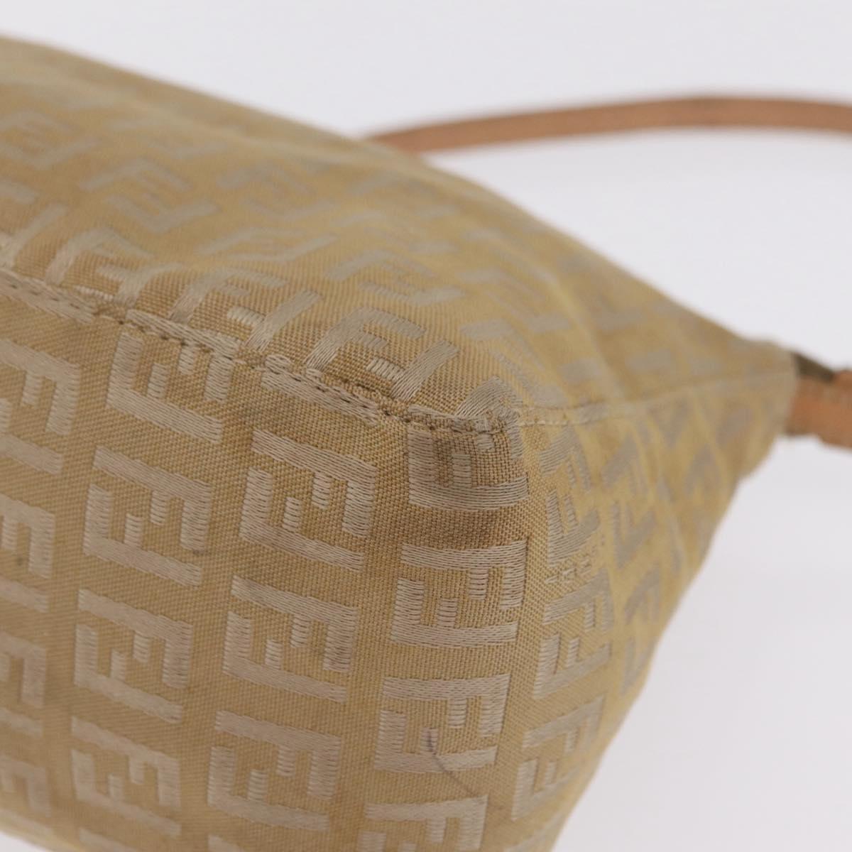 FENDI Zucchino Canvas Shoulder Bag Beige Gold Tone Auth ki6926