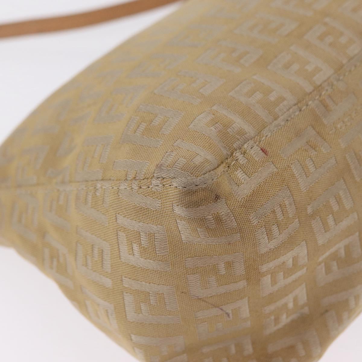 FENDI Zucchino Canvas Shoulder Bag Beige Gold Tone Auth ki6926