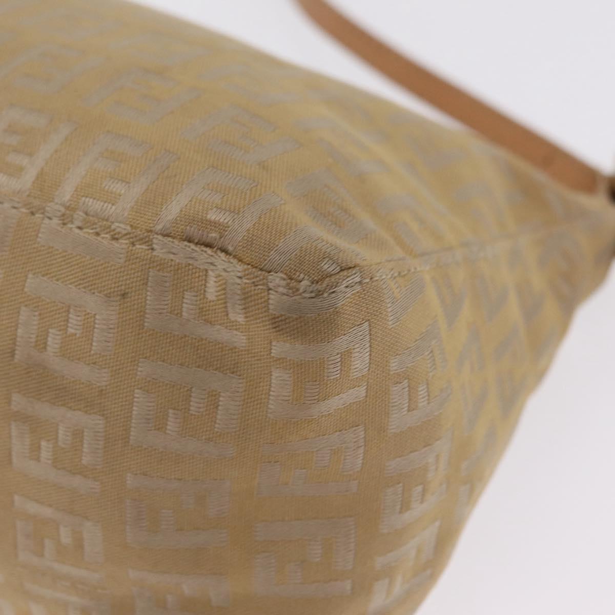 FENDI Zucchino Canvas Shoulder Bag Beige Gold Tone Auth ki6926