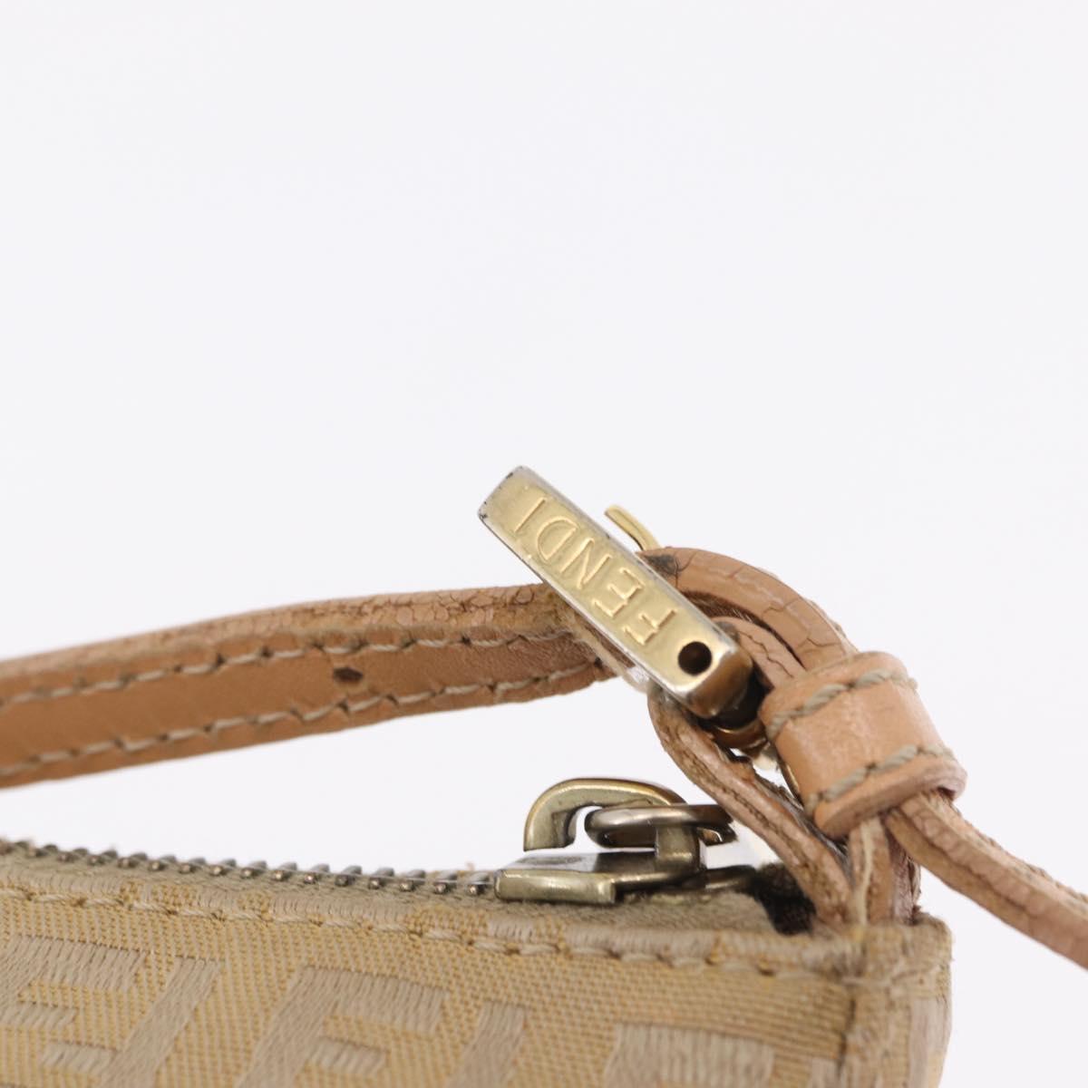 FENDI Zucchino Canvas Shoulder Bag Beige Gold Tone Auth ki6926