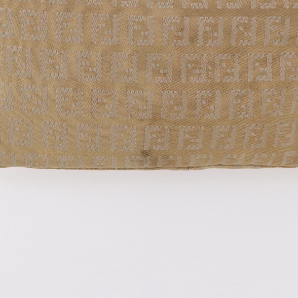 FENDI Zucchino Canvas Shoulder Bag Beige Gold Tone Auth ki6926