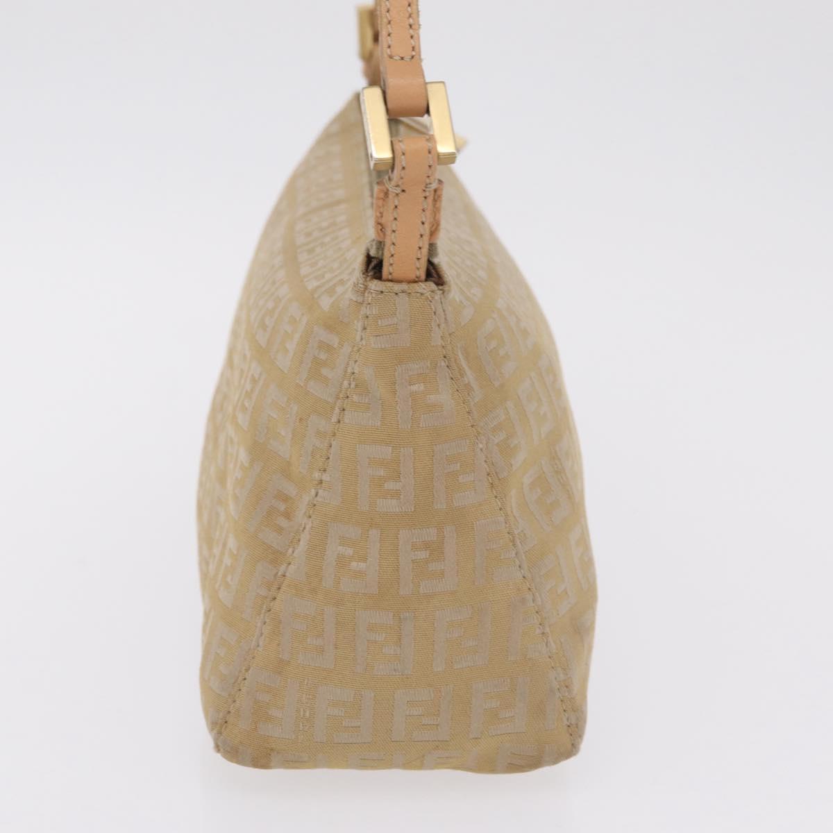 FENDI Zucchino Canvas Shoulder Bag Beige Gold Tone Auth ki6926