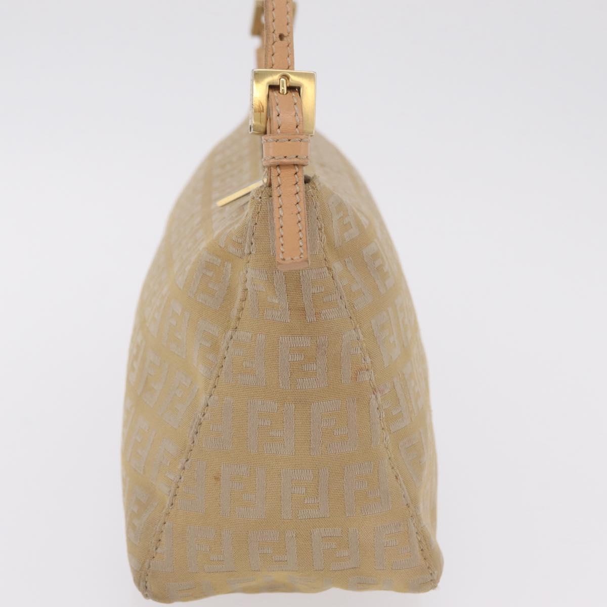FENDI Zucchino Canvas Shoulder Bag Beige Gold Tone Auth ki6926