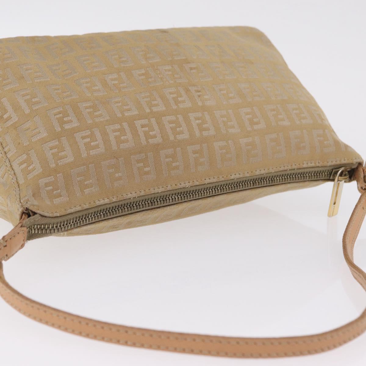 FENDI Zucchino Canvas Shoulder Bag Beige Gold Tone Auth ki6926