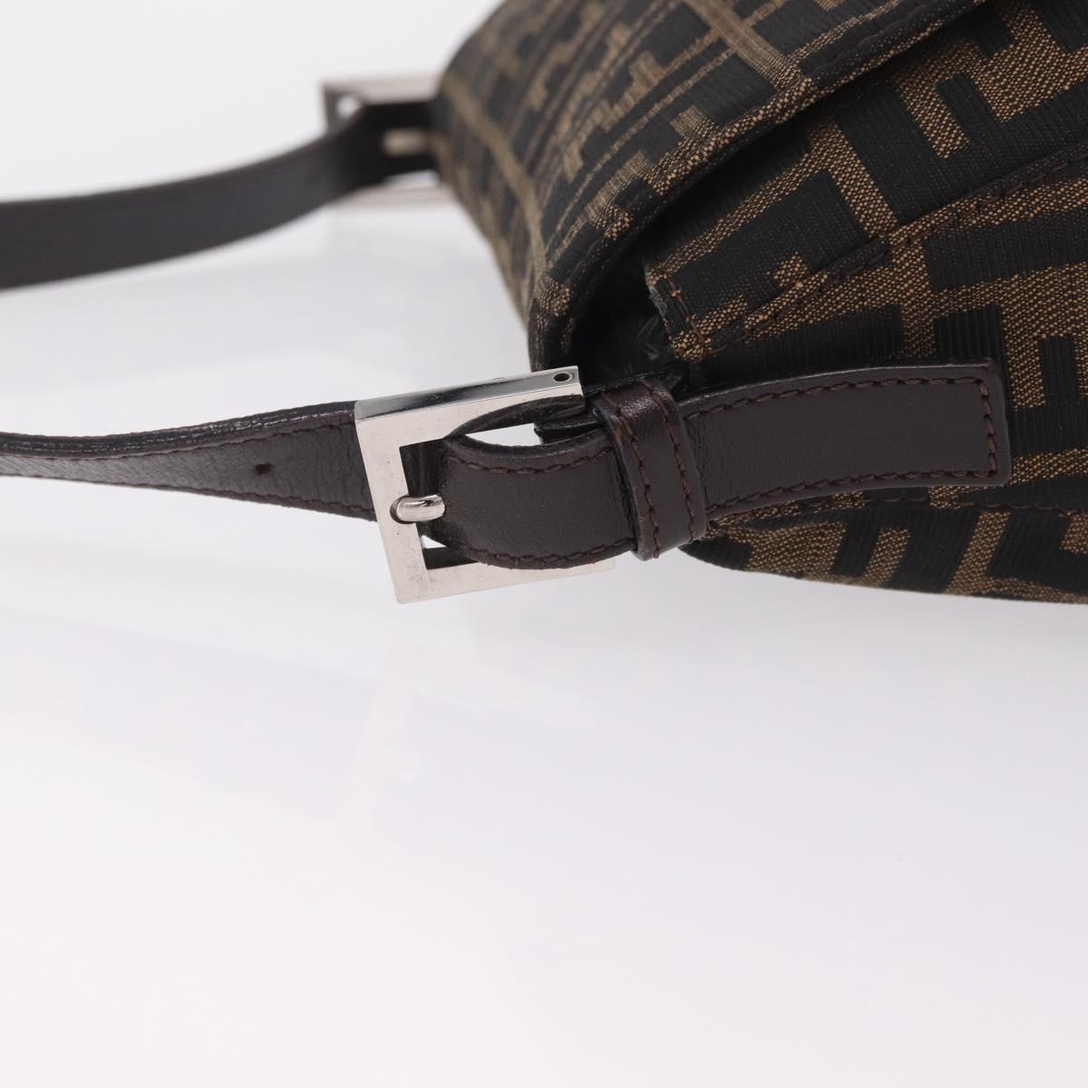 FENDI Zucca Canvas Mamma Baguette Shoulder Bag Brown Silver Auth ki6929V