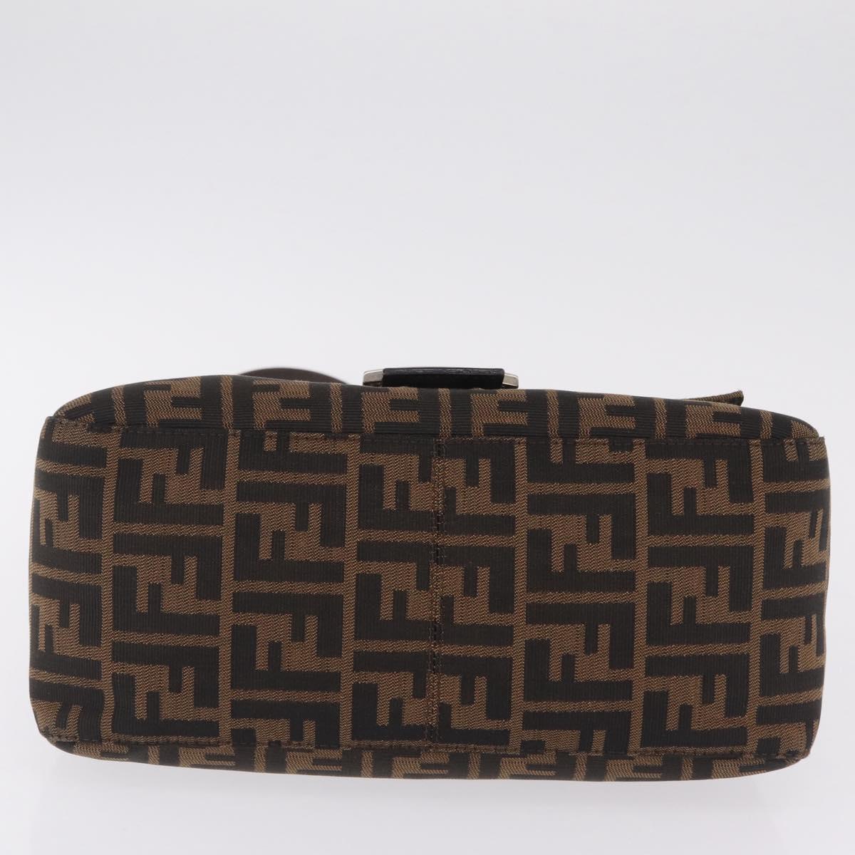 FENDI Zucca Canvas Mamma Baguette Shoulder Bag Brown Silver Auth ki6929V