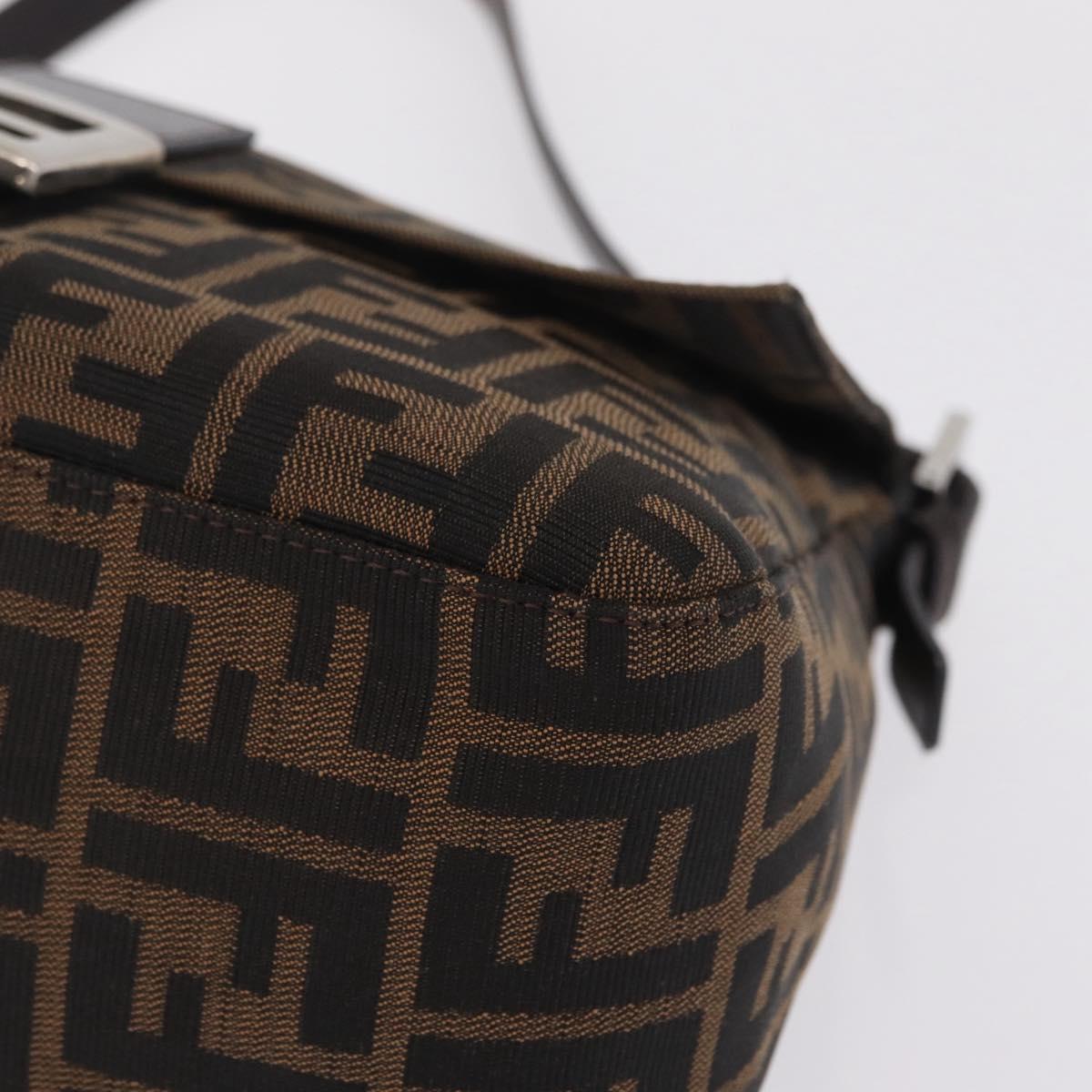 FENDI Zucca Canvas Mamma Baguette Shoulder Bag Brown Silver Auth ki6929V