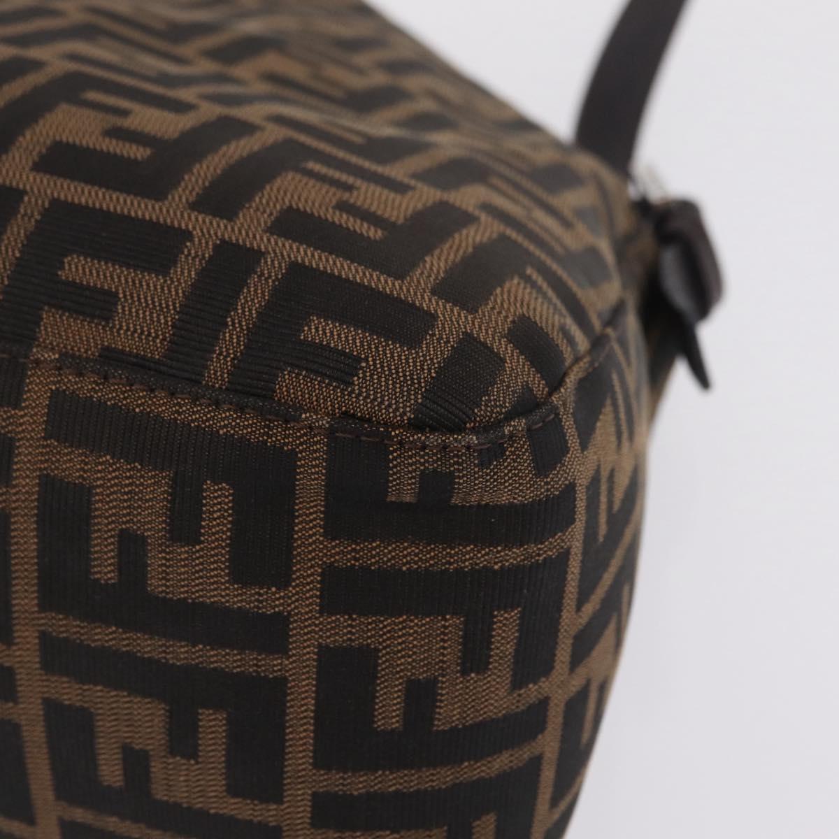 FENDI Zucca Canvas Mamma Baguette Shoulder Bag Brown Silver Auth ki6929V
