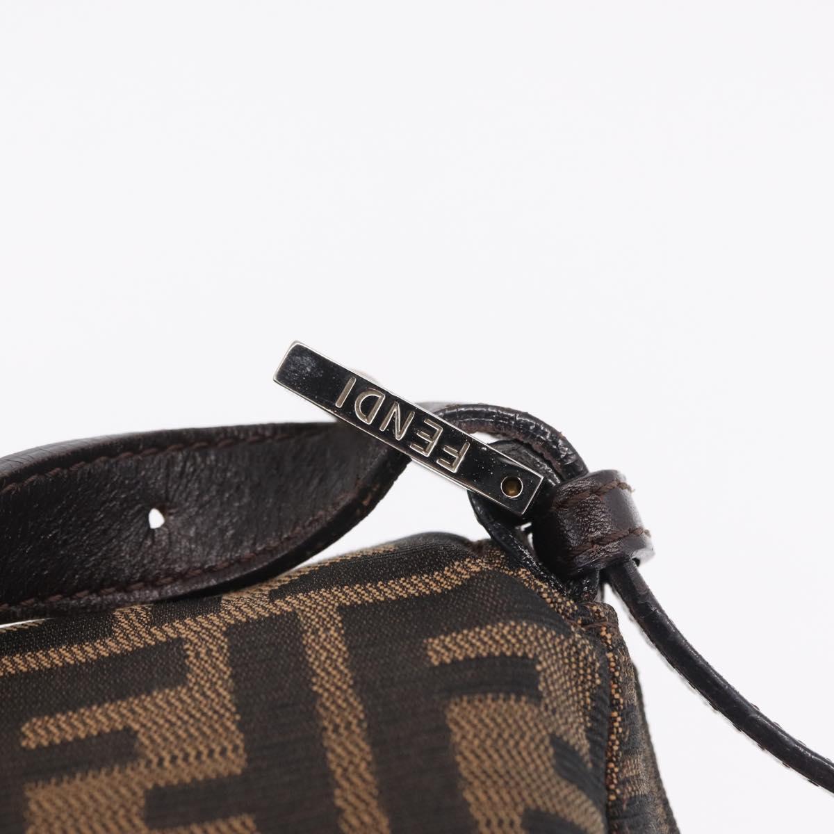 FENDI Zucca Canvas Mamma Baguette Shoulder Bag Brown Silver Auth ki6929V