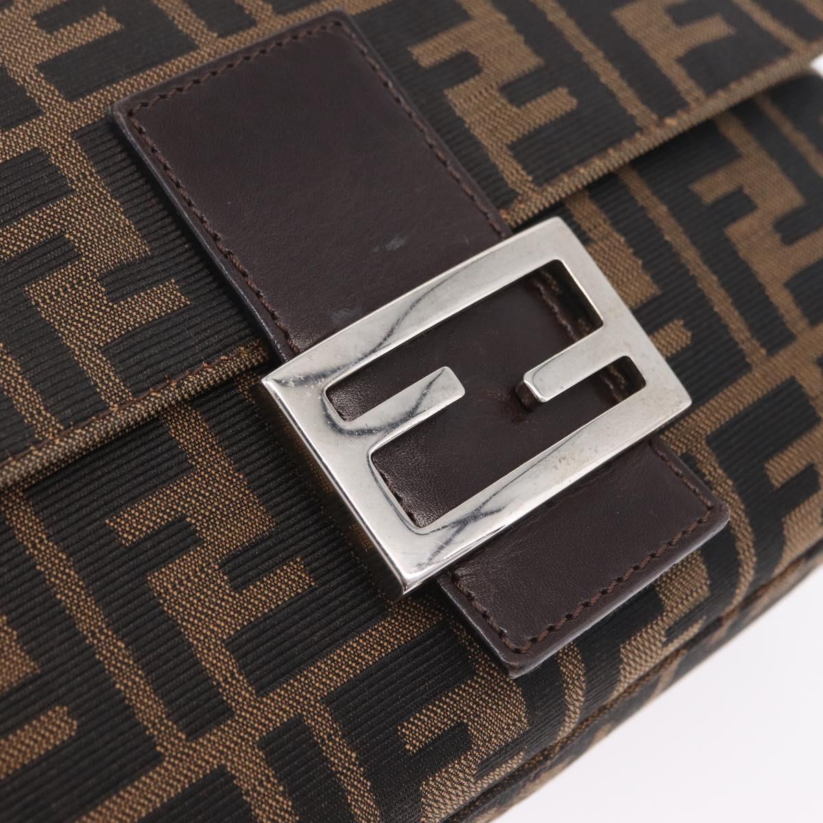 FENDI Zucca Canvas Mamma Baguette Shoulder Bag Brown Silver Auth ki6929V