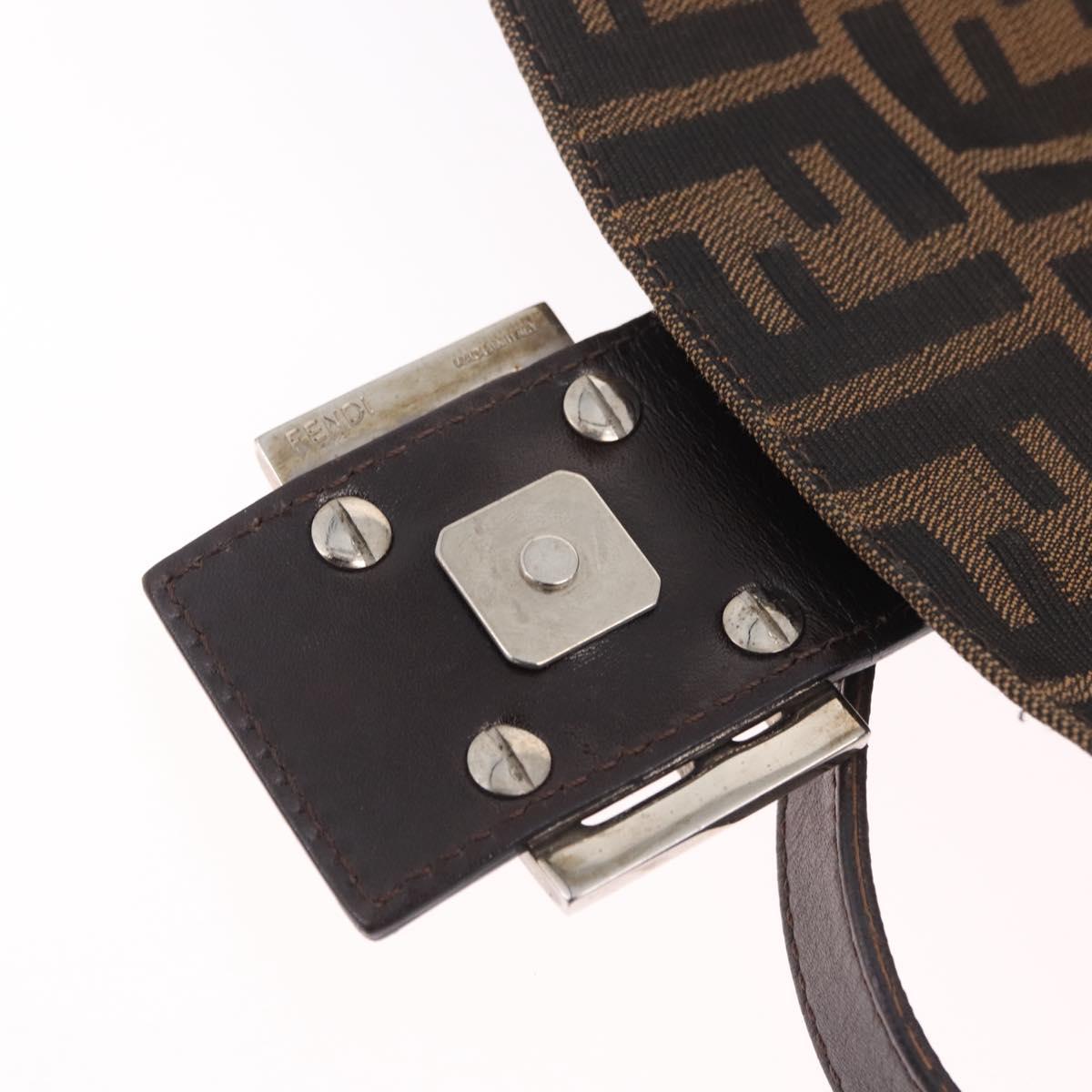 FENDI Zucca Canvas Mamma Baguette Shoulder Bag Brown Silver Auth ki6929V