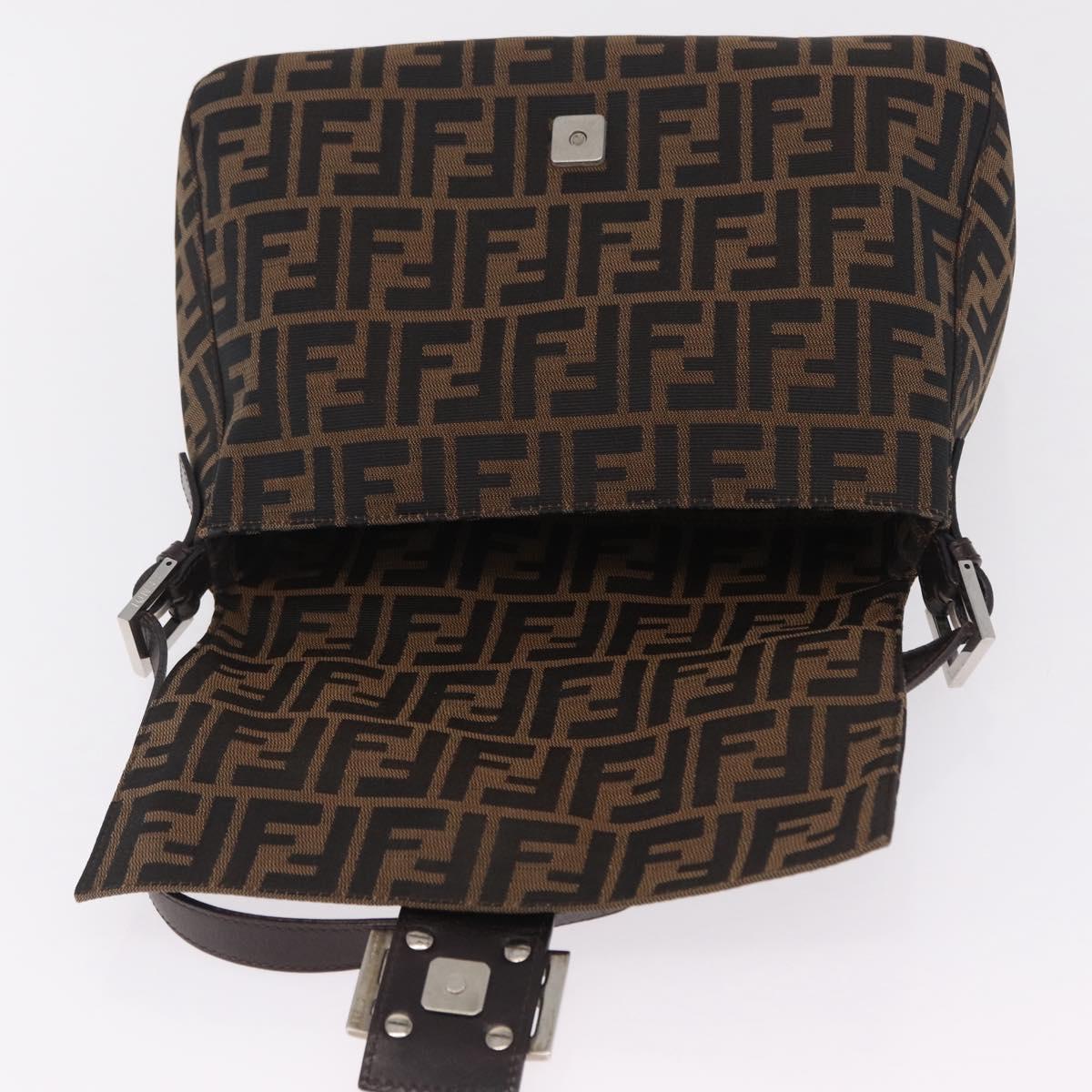 FENDI Zucca Canvas Mamma Baguette Shoulder Bag Brown Silver Auth ki6929V
