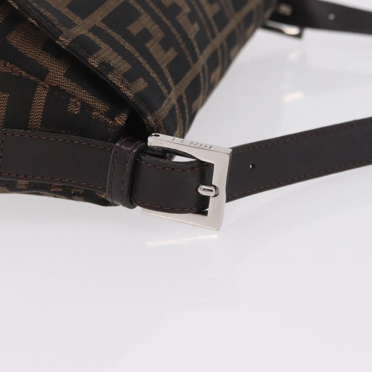 FENDI Zucca Canvas Mamma Baguette Shoulder Bag Brown Silver Auth ki6929V