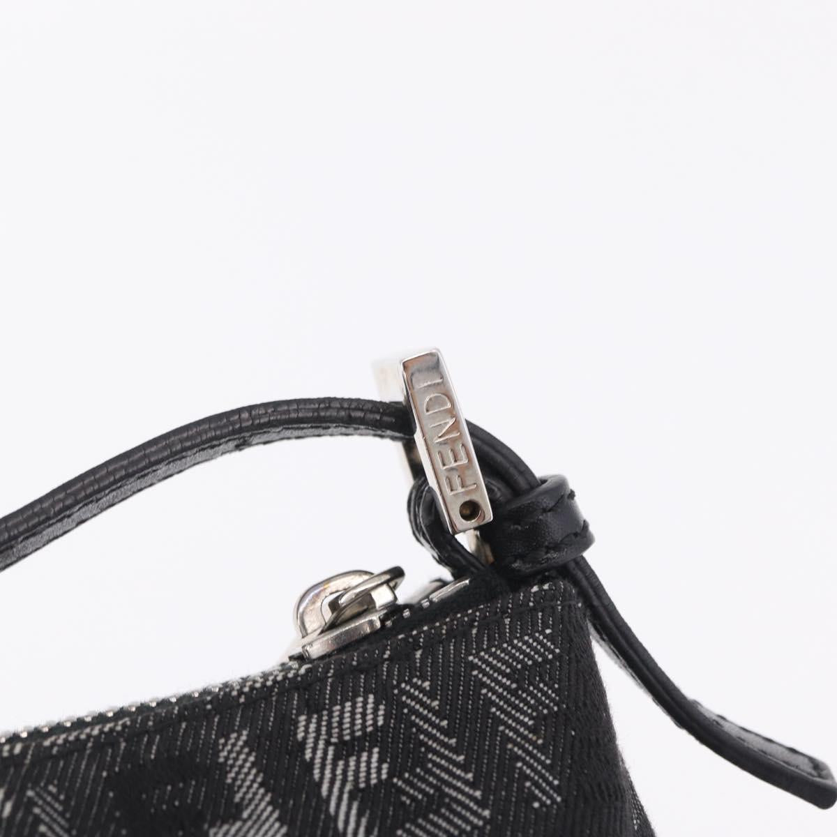 FENDI Zucchino Canvas Shoulder Bag Black Silver 8BR267 Auth ki6930V