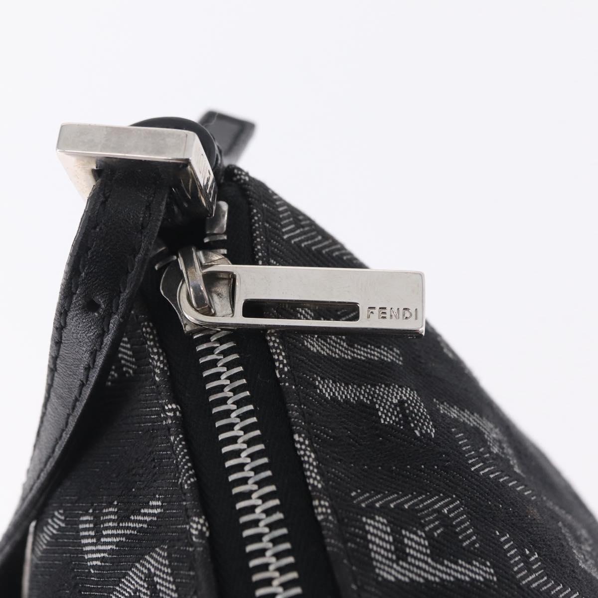 FENDI Zucchino Canvas Shoulder Bag Black Silver 8BR267 Auth ki6930V