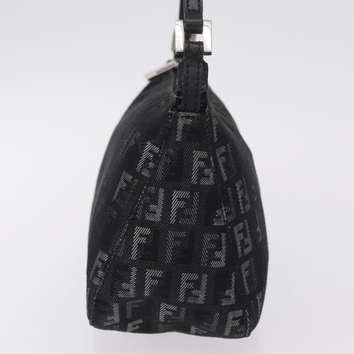 FENDI Zucchino Canvas Shoulder Bag Black Silver 8BR267 Auth ki6930V