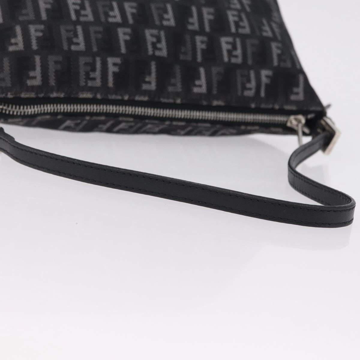 FENDI Zucchino Canvas Shoulder Bag Black Silver 8BR267 Auth ki6930V