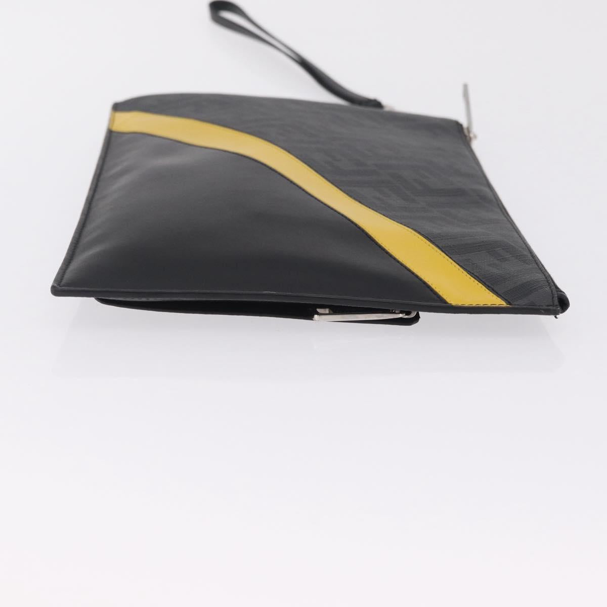 FENDI Zucca Canvas Clutch Bag PVC Black Silver 7N0100 Auth ki6931V
