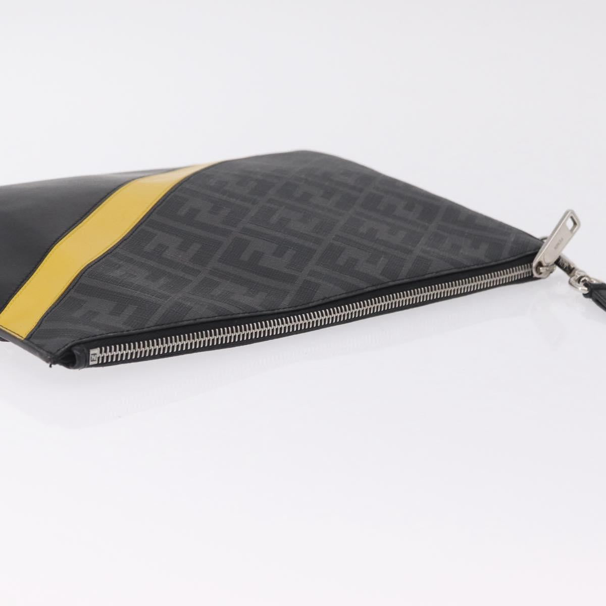 FENDI Zucca Canvas Clutch Bag PVC Black Silver 7N0100 Auth ki6931V