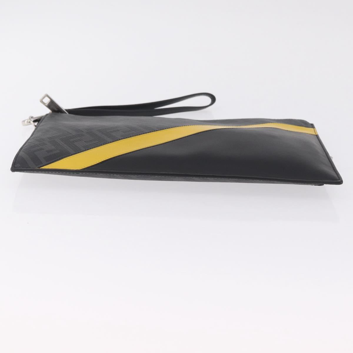 FENDI Zucca Canvas Clutch Bag PVC Black Silver 7N0100 Auth ki6931V