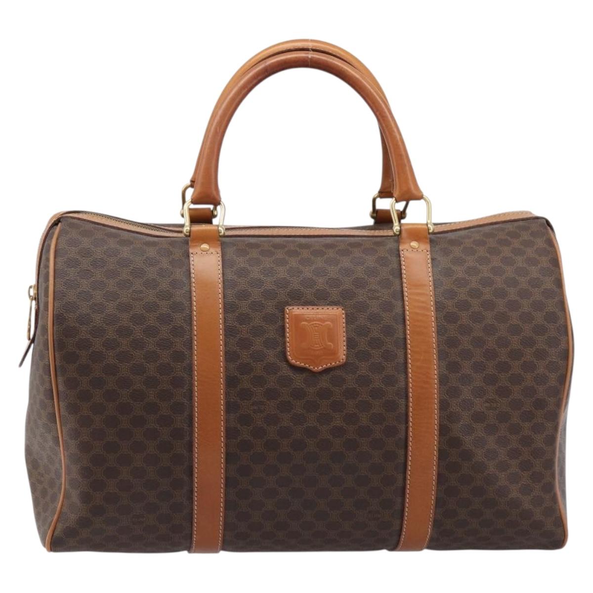 CELINE Macadam Boston Bag PVC Brown Gold Tone Auth ki6937