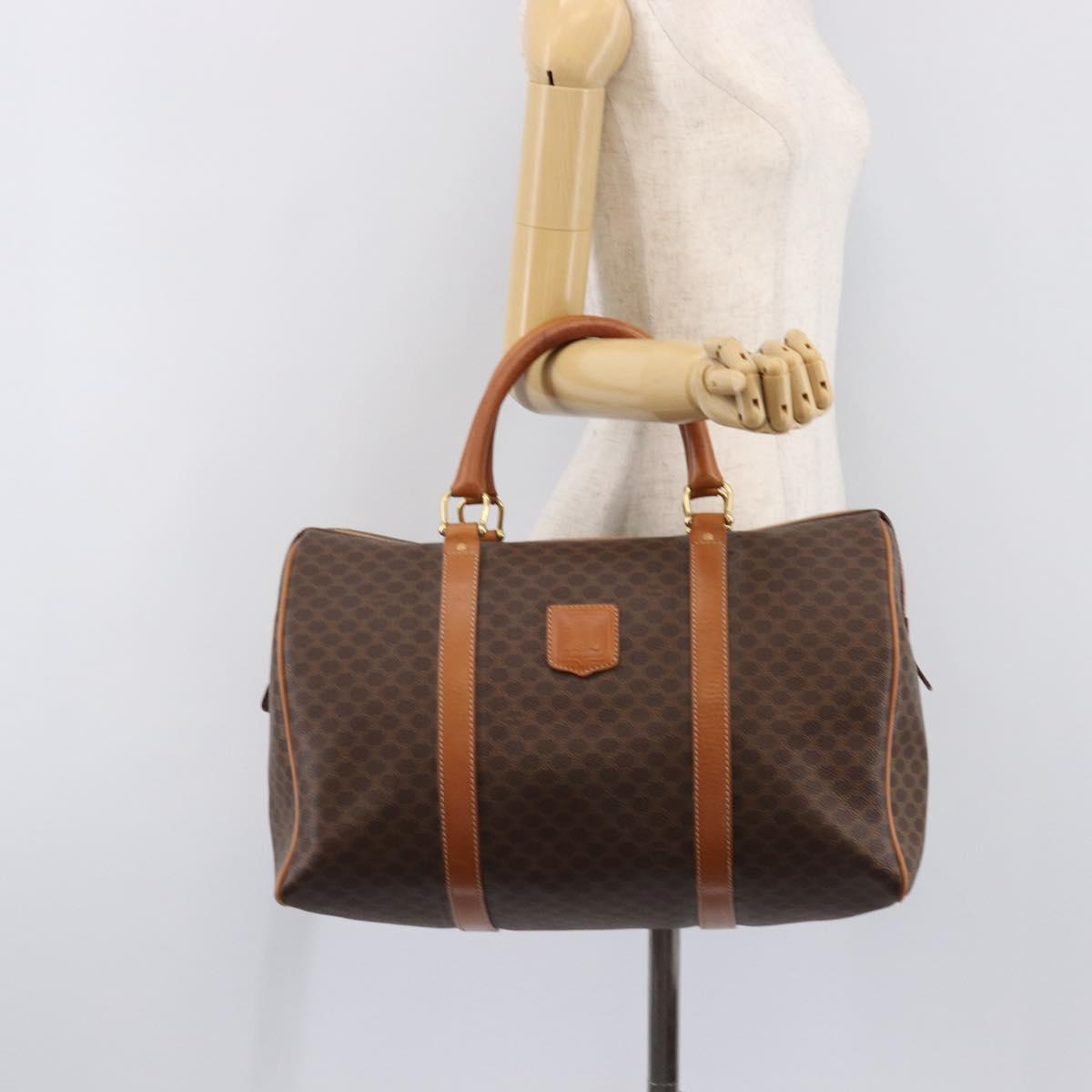 CELINE Macadam Boston Bag PVC Brown Gold Tone Auth ki6937