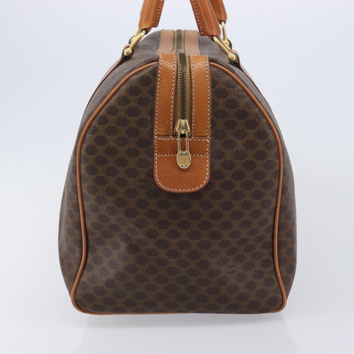 CELINE Macadam Boston Bag PVC Brown Gold Tone Auth ki6937