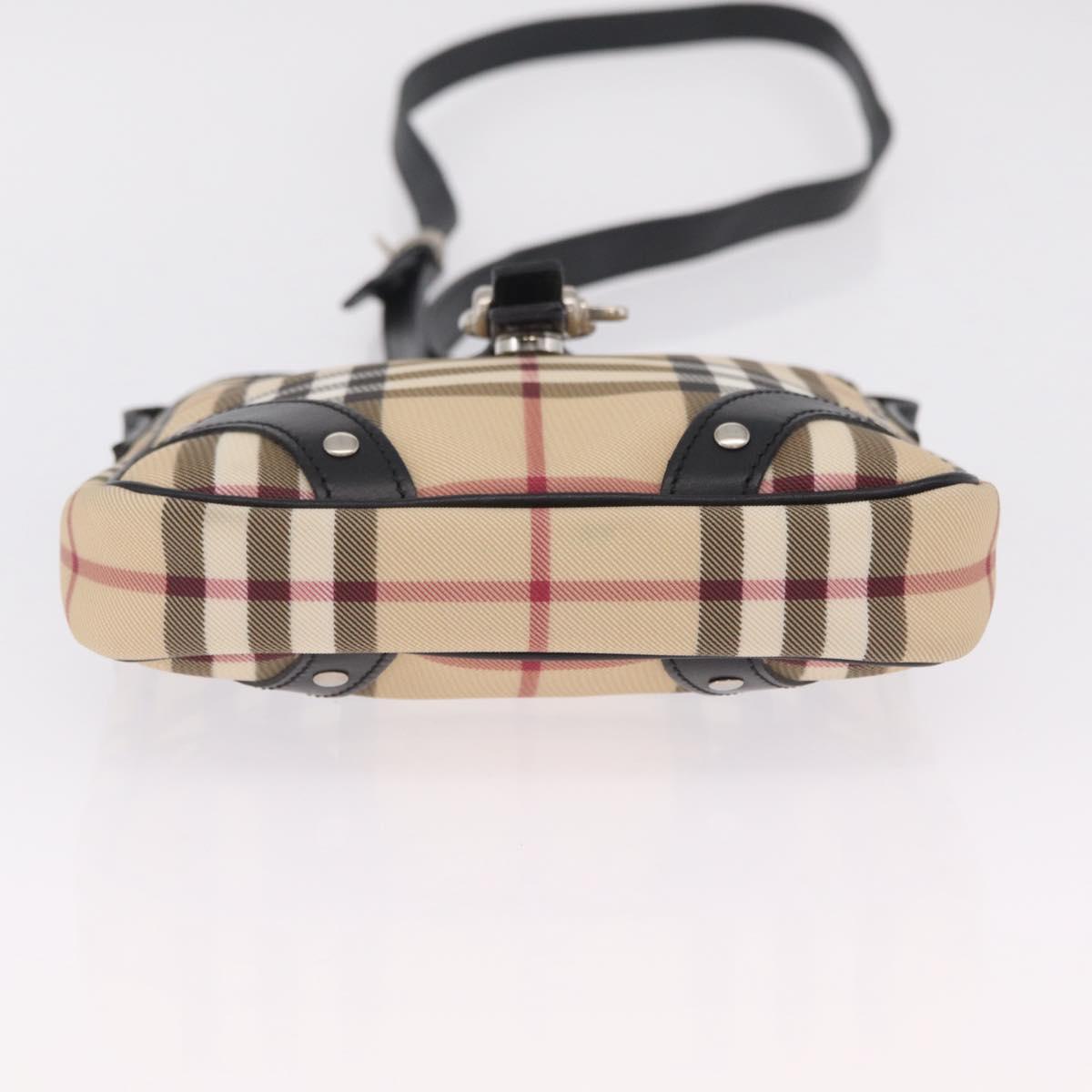 BURBERRY Nova Check Shoulder Bag PVC Leather Beige Silver Auth ki6942V
