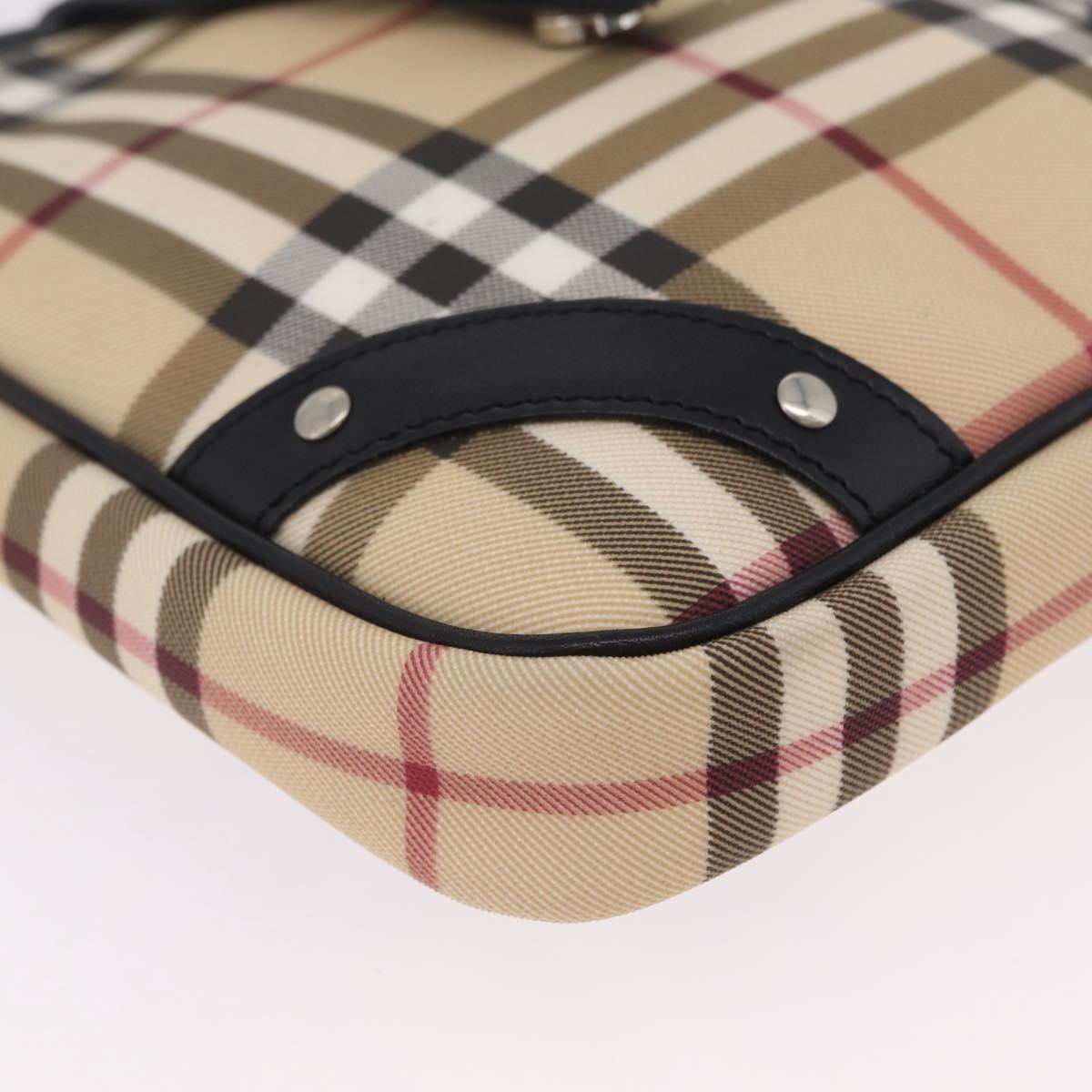 BURBERRY Nova Check Shoulder Bag PVC Leather Beige Silver Auth ki6942V