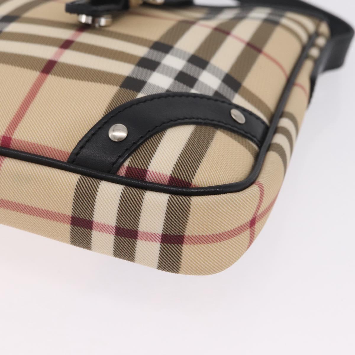 BURBERRY Nova Check Shoulder Bag PVC Leather Beige Silver Auth ki6942V